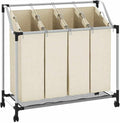vidaXL Laundry Basket, 4-Bag Laundry Sorter, Rolling Laundry Basket with Removable Bags for Clothes Storage, Laundry Hamper with Wheels, Cream Steel