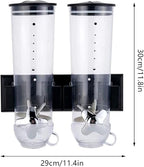 2 Pack 3L/101oz Food Dispenser Wall Mounted Grain Dispenser with 2 Cups Candy Storage Container Double Dry Food Dispensers Wall Mount for Coffee Beans, Nuts, Rice, Millet, Beans (Black)