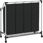 Laundry Sorter with 4 Bags Black Gray, Heavy Duty Steel Frame Rolling Hamper with Removable Full-Size Sorting Bags and Casters for Laundry Room Organization