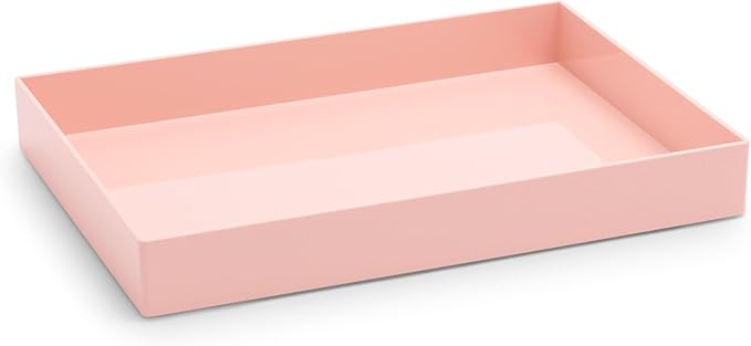 Poppin Stackable Large Accessory Tray - Modular Lacquer Desk Trays for Office Organization, Color-Coordinated Office Supplies for Desk, Paper Trays (Blush Pink, Large Accessory)