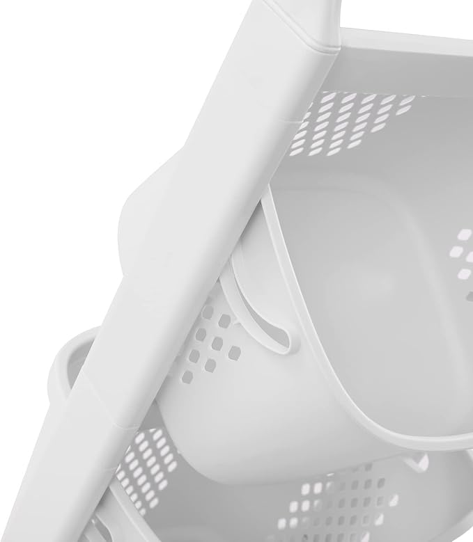 Laundry Sorter Cart with Hanging Rack, 2 Section Laundry Hamper Rack Shelf, Multi-layer Rolling Laundry Basket Clothes Storage Shelf Stand with Wheels, for Bathroom Household Kitchen, White