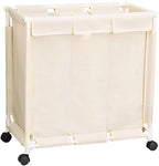 Laundry Sorter 3 Section with Lid 95 L Laundry Hamper with Wheels Reinforced Sealing Multi-Purpose Laundry Basket with Removable Inner Pocket(White)