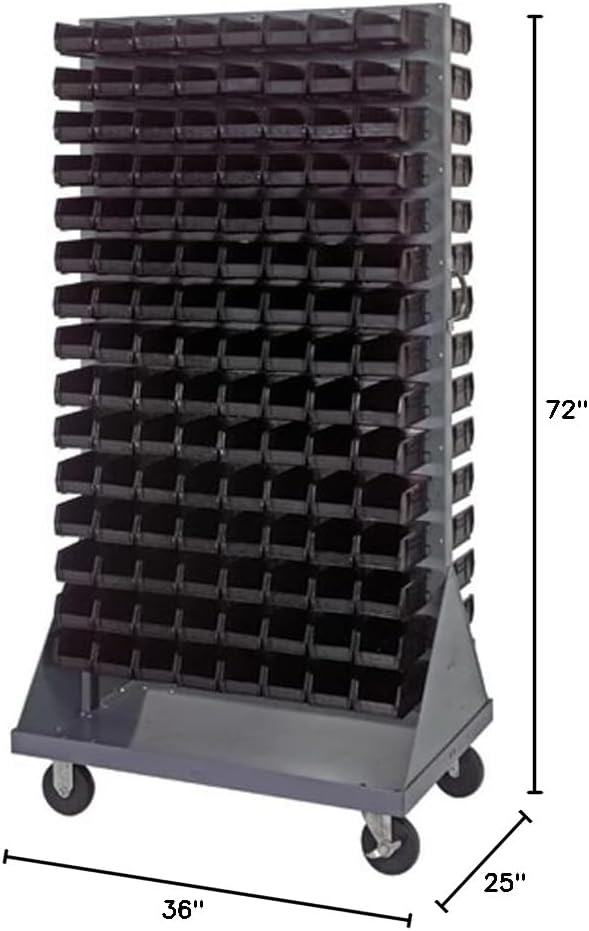 Quantum Storage Systems QMD-36H-220BK Mobile Double Sided Gray Louvered Rack System with Bins, 36" L x 25" W 72" H, Black