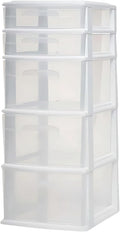 HOMZ 5-Drawer Storage Cart, Clear Plastic Drawers, 14.25" Wide Medium, White Frame - Organizing Drawer Containers for Home, Bathroom, Bedroom, Office, and Classroom