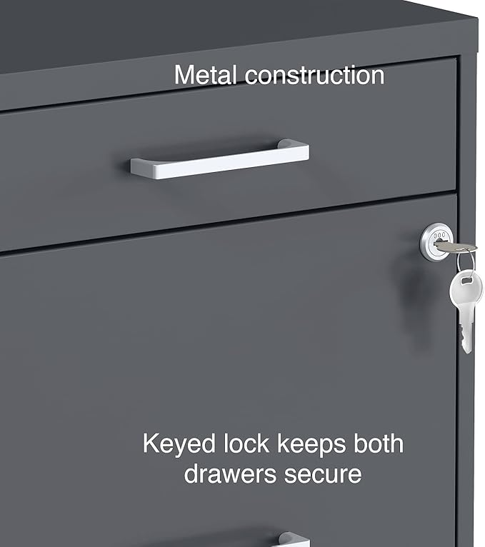 Staples 3-Drawer Vertical File Cabinet, Letter Size Documents, Lockable & Mobile, 18.9" D x 14.3" W x 26.8" H, Charcoal