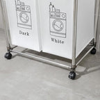 Laundry Basket 2 Tier Clothes Sorter with 4 Removable Bags to Organize Clothes, With Four Wheels, Easy to Move, Laundry, Light, Dark