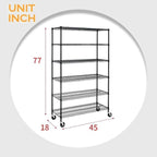 BestOffice Storage Shelves 6 Tier Metal Shelves Adjustable Heavy Duty Garage Shelving Wire Shelving Unit Capacity 6000LBS with Wheels for Kitchen, Garage Pantry Closet Commercial,Black