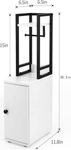 Small Bathroom Storage Cabinet, Narrow Side Bathroom Organizer w/Toilet Paper Roll Holder and Metal Frame, Slim Toilet Paper Storage Cabinet for Bathroom, White