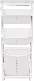 Rolling Laundry Hamper 4 Section Laundry Sorter Cart Vertical Laundry Basket Quad Laundry Sorter for Towels, Blankets & Bathroom Organization White
