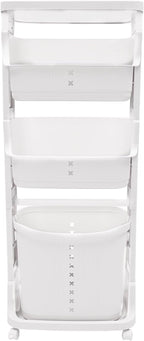 Rolling Laundry Hamper 4 Section Laundry Sorter Cart Vertical Laundry Basket Quad Laundry Sorter for Towels, Blankets & Bathroom Organization White