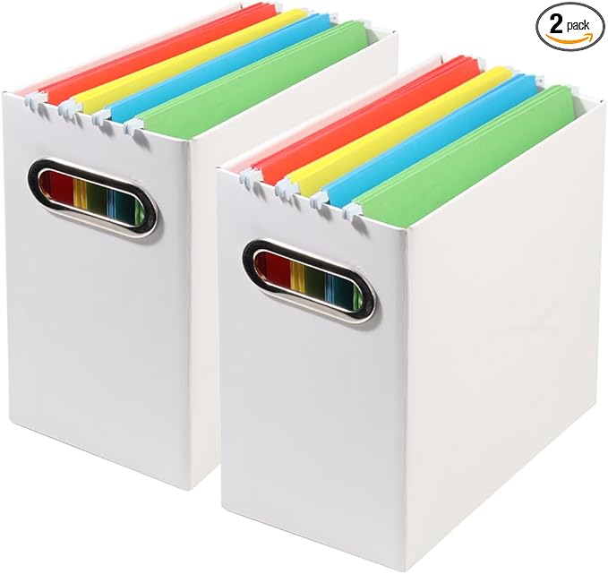 Collapsible File Organizer Box with Handle,12.20x5.11x9.84Inches, Filing Organizer for Home or Office, Small Portable File Box(2 Packs, White)