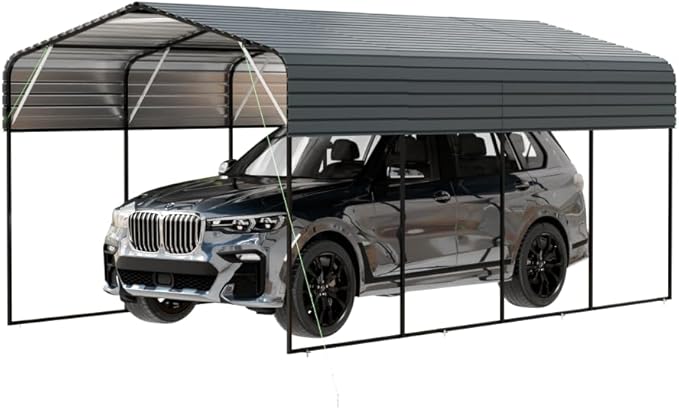 Heavy-Duty Outdoor Garden Shed with Aluminum Alloy Frame, Hinged Door, and Stable Foundation for Secure Storage (New 11x19 FT Carport)