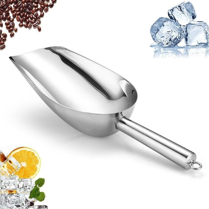 Set of 1 Ice Scoop, Stainless Steel Kitchen Ice Scoop for Canisters or Ice Maker, Food Scoops for Canisters, Freezer, Flour, Dry Foods, Coffee Beans, Pop Corn, Pet Dog Cat Food (Stainless Steel-M)