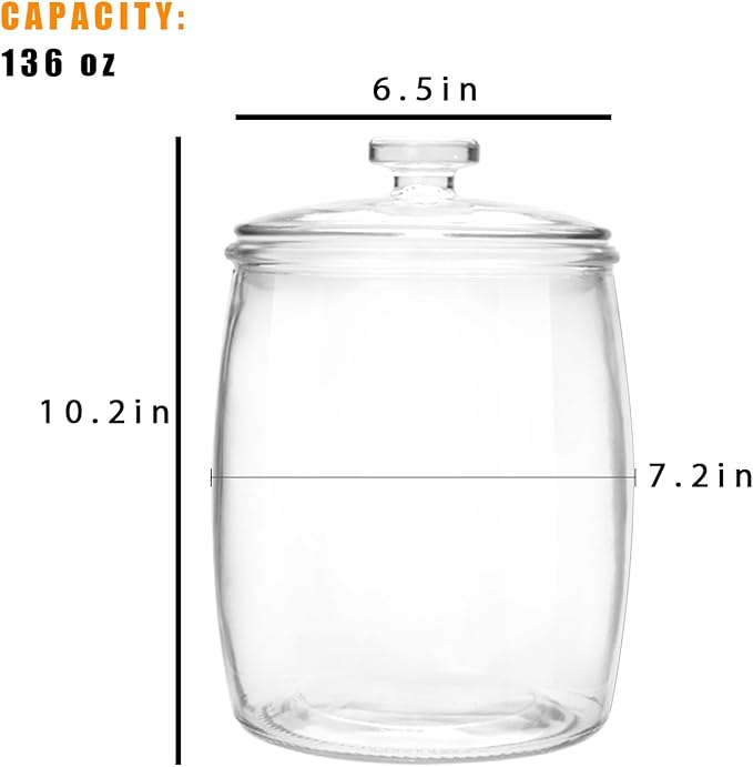 1 Gallon glass jars, Cookie Jar & Candy Jar with Lid, Large Food Storage Container,glass jar with lid for Buffet, Coffee & Flour, Laundry Room Storage & Pantry