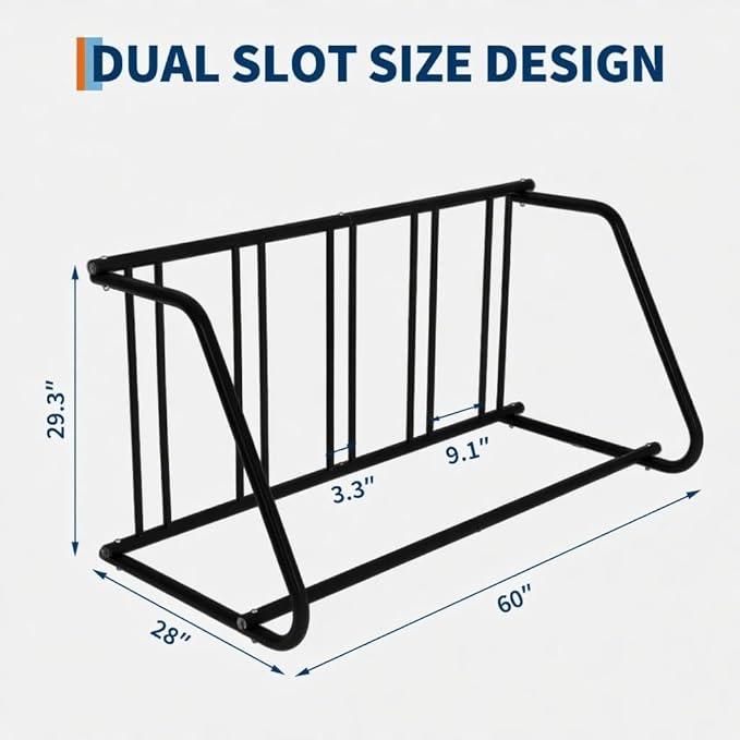 Floor Bike Rack,Single-Side 5-Bike Rack 60" L,Grid Bike Rack In Ground,Freestanding Bicycle Floor Parking Stand,Stand Bike Racks for Garages Streets Yards Bike Events