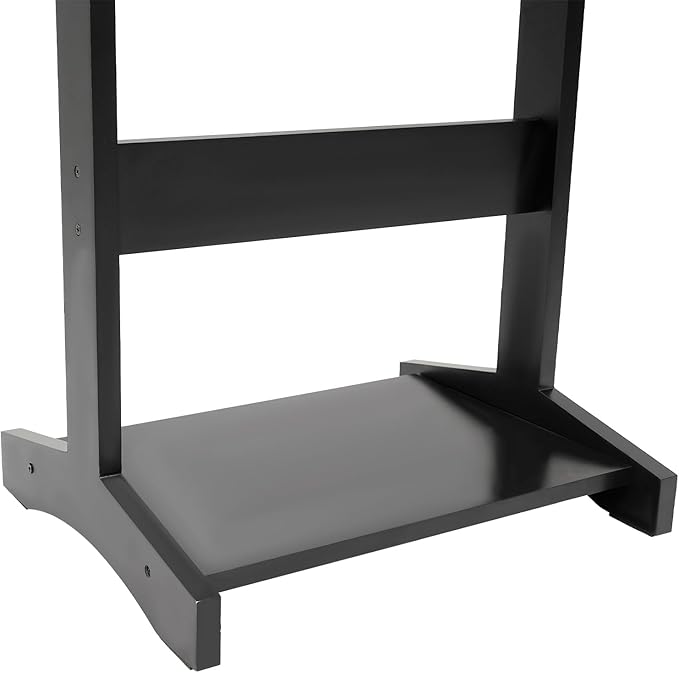 Suit Valet Stand for Men, Black Wooden Clothing Valet Stand with Hanger and Tray Bedroom Organizer for Coats Suits and Hats Modern Freestanding Wardrobe Storage for Home Office Men and Women