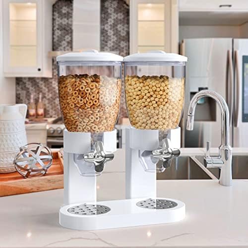 Dual Food Dispenser - Dry Food Dispenser Perfect As A Candy, Nuts, Rice, Granola, Cereal & more Dispenser. Dispenses 1 Ounce Per Twist! Stores Food, and Keeps Your Food fresh (White)