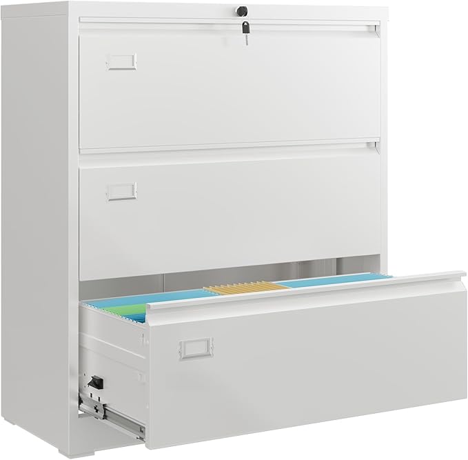 DEVAISE Metal Lateral File Cabinet with Lock, 3 Drawer Filing Cabinet for Legal/Letter/A4/F4 Size, Storage Cabinet for Home Office School, Assembly Required, 16" D x 35" W x 41" H
