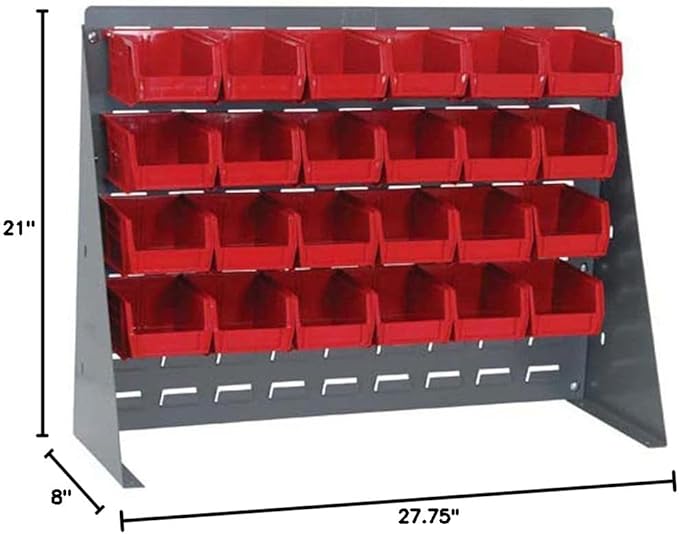 Quantum Storage Systems QBR-2721-220-24RD Ultra Bin Complete Bench Rack Package with 24 Ultra Bins, 27" x 8" x 21" , Red