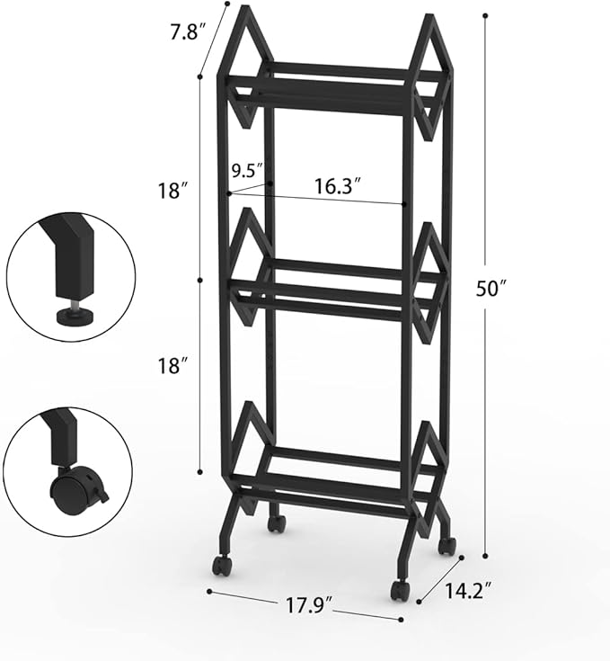 Mobile Vinyl Record Storage Rack, LP Storage Shelf, Record Holder for Albums, Magazine Display, Book and Files Organizer, 3 Tier Vinyl Record Stand with Matte Black Metal