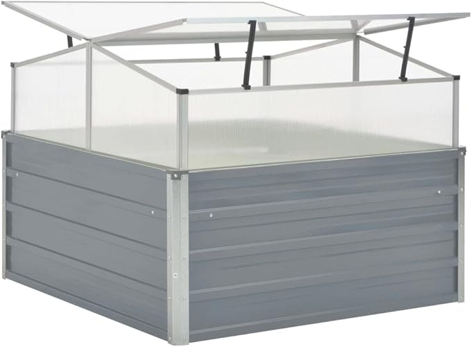 Galvanized Steel Outdoor Greenhouse 39.4 x 39.4 x 33.5 in Gray PC Panels Adjustable Roof Modern Garden House for Patio Terrace Balcony