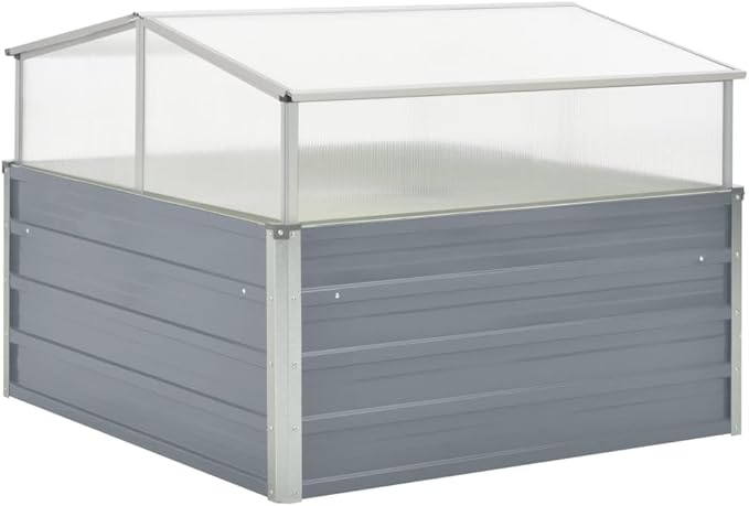 Galvanized Steel Outdoor Greenhouse 39.4 x 39.4 x 33.5 in Gray PC Panels Adjustable Roof Modern Garden House for Patio Terrace Balcony