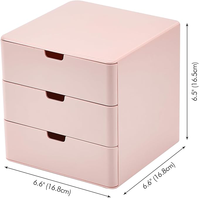 3-Drawer Vanity Organizer, Compact Storage Organization Drawers Small Size Pink