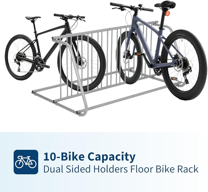 Floor Bike Rack,Double-Side 10-Bike Rack 60" L,Grid Bike Rack In Ground,Freestanding Bicycle Floor Parking Stand,Stand Bike Racks for Garages Streets Yards Bike Events