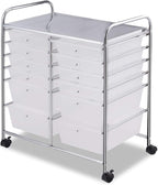 GOFLAME 12-Drawer Rolling Storage Cart, Multipurpose Organizer Cart with 2 Sizes Plastic Drawers, Mobile Utility Cart with Lockable Casters for School, Home Office, Beauty Salon, Clear