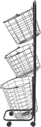 3 Tier Rolling Laundry Hamper with Removable Baskets,Foldable Metal Laundry Sorter Storage Trolley with Wheels,Ventilated Wire Basket Organizer for Bedroom,Bathroom,Kitchen,10.5 * 13 * 48.5inch