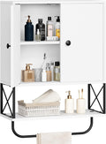 Bathroom Wall Cabinet with 2 Door and Adjustable Shelf, Farmhouse Medicine Cabinet with Towel Rack, 3-Tier Wall Mounted Storage Cabinet Over The Toilet for Bathroom, 18.9" L, White