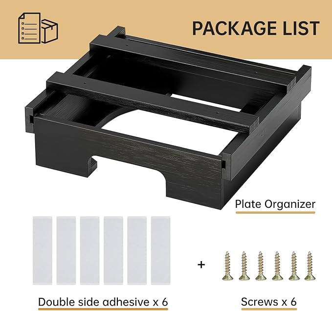 10-inch Paper Plate Dispenser - Bamboo Paper Plate Dispenser Under Cabinet, Kitchen Counter Vertical Holder Organizer Countertop Caddy Rack Black