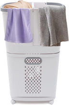 2 Tier Laundry Hamper Basket Sorter with Wheels&Handle,Movable Household Laundry Basket,Large Hand-Held Laundry Basket Clothes Storage Organizer for Bathrooms Bedrooms