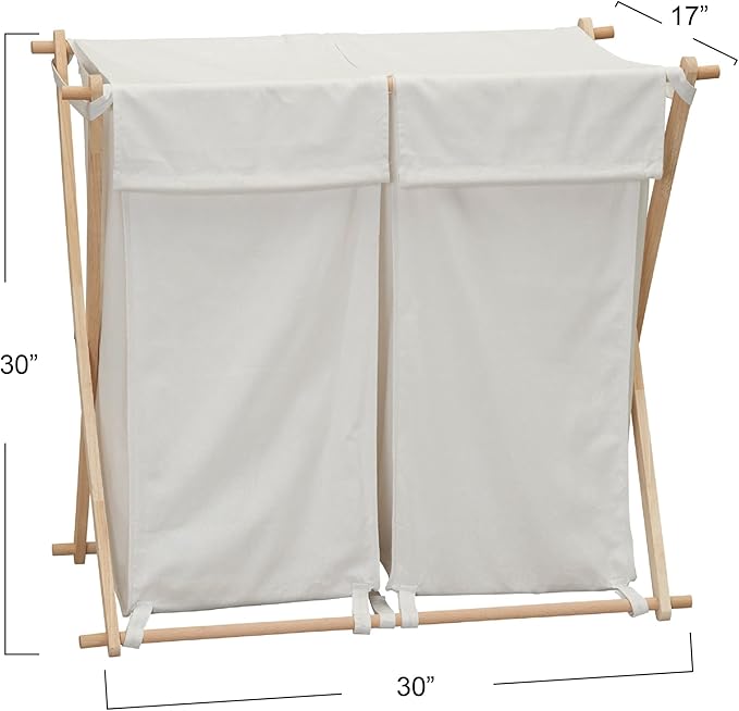 Household Essentials White Househod Essentials Double Laundry Hamper with Wood X Frame Large