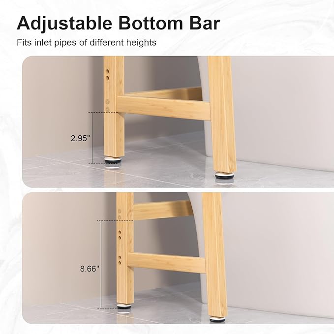 VASMIA Over The Toilet Storage,Bamboo 3-Tier Bathroom Organizer Over Toilet Storage Cabinet,Freestanding Space Saver with 3 Hooks Natural