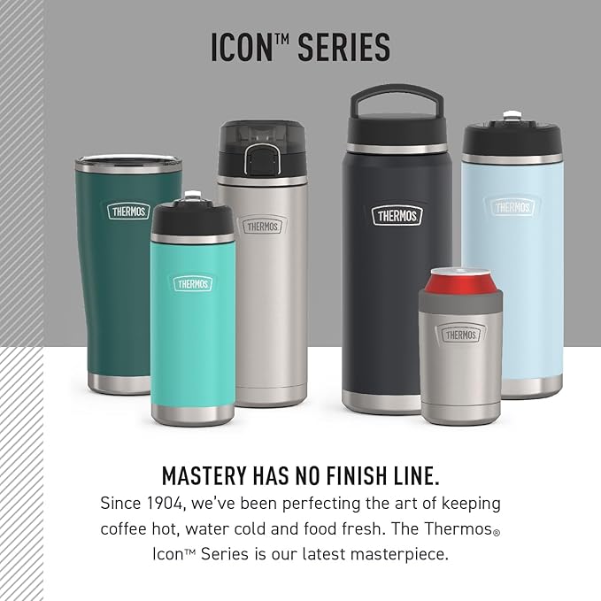 THERMOS ICON SERIES, Beverage Can Insulator - 12 Ounce, Granite - Vacuum Insulated Stainless Steel