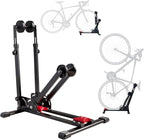 Foldable Vertical & Horizontal Bike Rack - Space-Saving Floor Bike Stand for Garage/Indoor Storage, Tool-Free Assembly Fits 24"-29" Mountain/Road Bikes (66lb Capacity) No Drilling