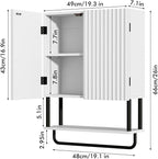 RUSTOWN Fluted Bathroom Wall Cabinet with 2 Doors, 3-Tier Modern Farmhouse Medicine Cabinet, Over the Toilet Storage Cabinet with Adjustable Shelf and Towel Bar (White, Medium)