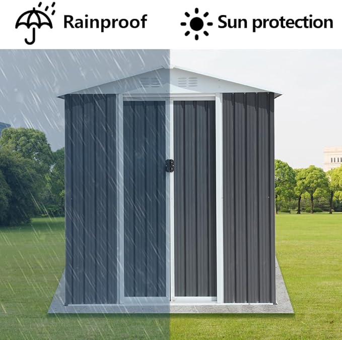 Heavy-Duty Outdoor Garden Shed with Aluminum Alloy Frame, Hinged Door, and Stable Foundation for Secure Storage (6x4 Feet Grey with Metal Base)