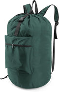 BeeGreen Laundry-Bag-Backpack-Heavy-Duty, Green Nylon Drawstring Portable Laundry Backpack Tall Foldable Extra Large Dirty Clothes Travel Bag with Handle College Dorm Apartment Essentials