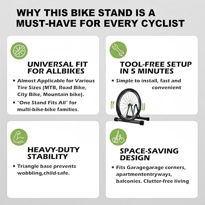 Heavy-Duty Bicycle Parking Stand – Floor & Wall Mounted Rack for Mountain, Road, and Kids Bikes – Rustproof Carbon Steel Frame with Non-Slip Base