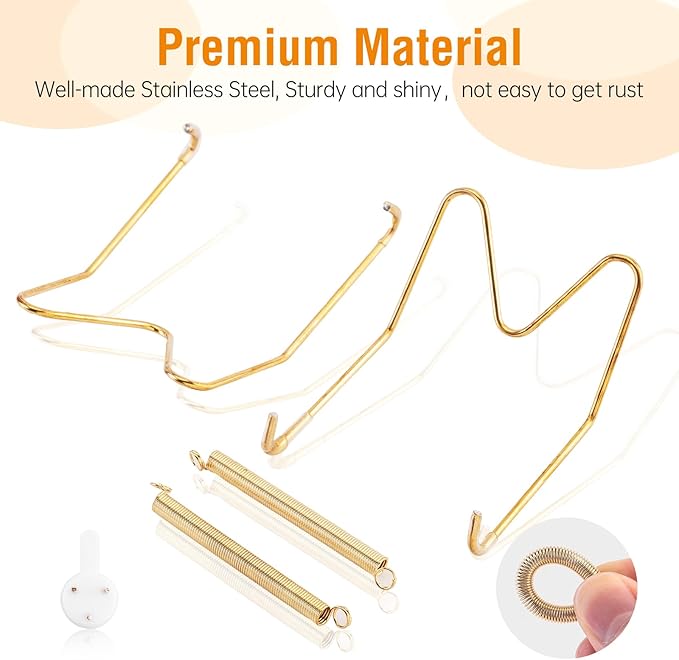 3 Pack Plate Hangers for The Wall, Suitable for 6-8 inch Art Plate, Stainless Steel Invisible Heavy Duty Wire Plate Holder with Wall Hooks, Plate Hangers for Displaying Plates, Platter, Dish, Gold