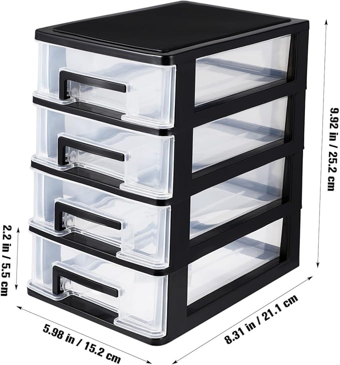 Angoily 4 Drawer Desk Organizer, Plastic Home Office Storage Organizer, Makeup Organizer Storage Station Cube, Cosmetics Jewelry Storage Box, 4 Drawer for Bathroom, Desk, Office (8.31x5.98x9.92 Inch)