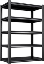 Heavy Duty 5-Tier Garage Shelving Unit (2500 LBS Capacity) – 71.2" Hx35 Wx16 D Adjustable Metal Storage Rack, Industrial Steel Utility Shelves for Garage, Pantry, Warehouse, and Basement Black