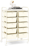 RELAX4LIFE 10 Drawer Storage Cart - Ivory Metal Frame Rolling Art Cart Organizer with Lockable Wheels, Utility Cart for Crafting Storage, Office, Home, School