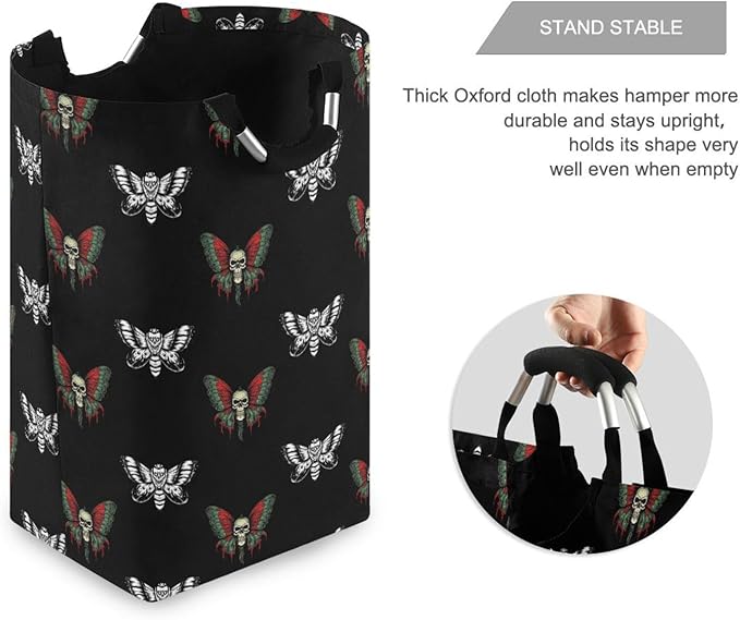 Gothic Butterfly Skull Laundry Basket for College Dorm,50L Collapsible Portable Laundry Hamper Storage Basket for Toys Clothes Organizer