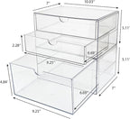 Clear Desk Drawer Organizer, 2 Pack Plastic Home Office Accessories Storage Box for Marker, Cards, Stationery, Crafts, Makeup, Bathroom Supplies, Coffee Pods, Pet Snacks (3 Drawers)