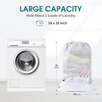 OTraki 2 Pcs Large Mesh Laundry Bags 24X36 Inch Heavy Duty Drawstring Laundry Wash Bag,Laundry Hamper Liner Machine Washable Storage Bag for Travel Hotel Beach Don't Drying, Melting 140-176℉ White