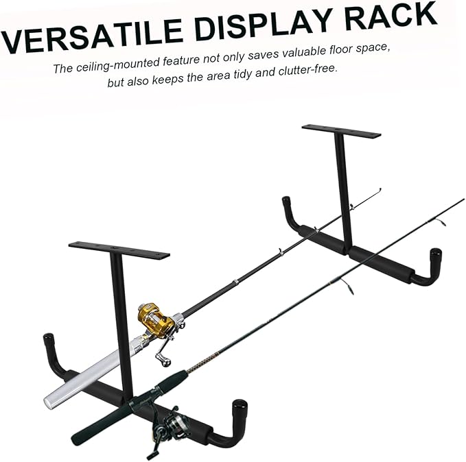 Garage Ceiling Storage Rack T-shaped Ceiling Hanging Rack Double Sided Hooks for Fishing Rods Bicycles Tools