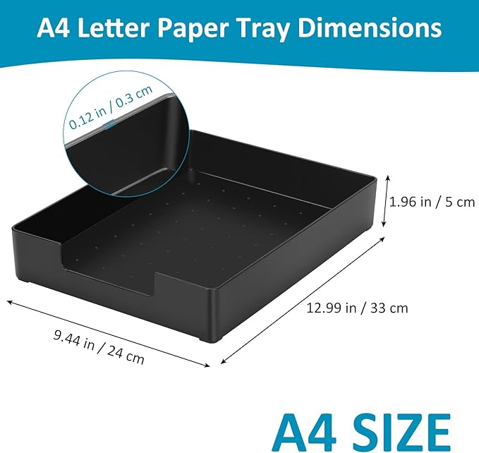 Letter-Size Paper Tray Organizer/Office Organizers/Rectangular Plastic Files/Desk Accessories, Plastic Paper Holder File Organizer for Office, School, Home Storage (Black)/Stackable/